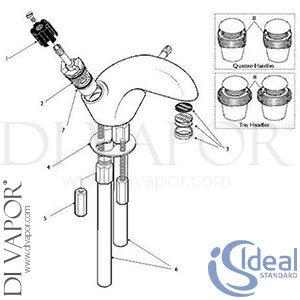 Ideal Standard Waterways Bath Filler Rim Mounted 1H Tap Spare Parts - IDL DV 311